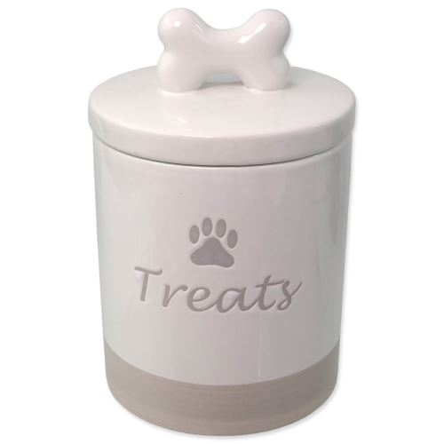 DOG FANTASY Keramikbox für Leckerlis weiß mit Griff 13,5 x 21,5 cm 1500 ml