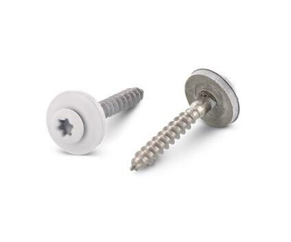 Plaatwerkschroef met EPDM-ring, Torx 4,5 x 25 roestvrij staal A2/RAL 9010 - wit / verpakking 200 stuks