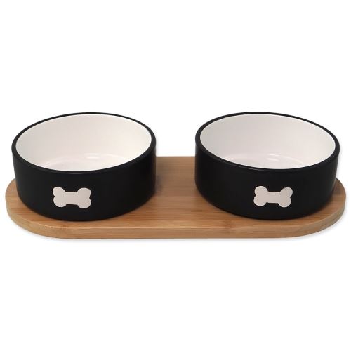 Set DOG FANTASY Keramiknäpfe mit Tablett schwarz bone 2x 13 x 5,5 cm 400 ml